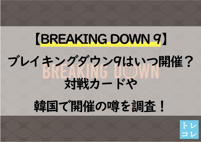 【BREAKING DOWN9】ブレイキングダウン9はいつ開催？対戦カードや韓国で開催の噂を調査！